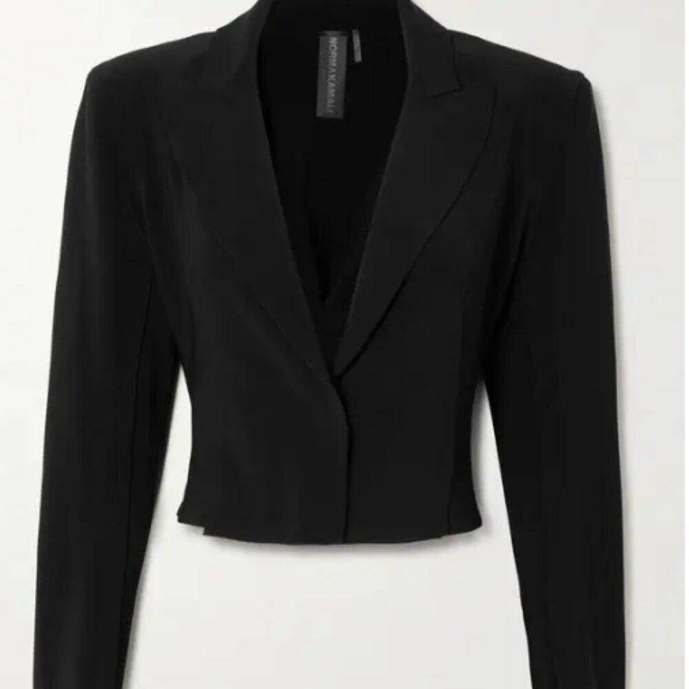 Norma Kamali Cropped Stretch Jersey Blazer Black Size Small